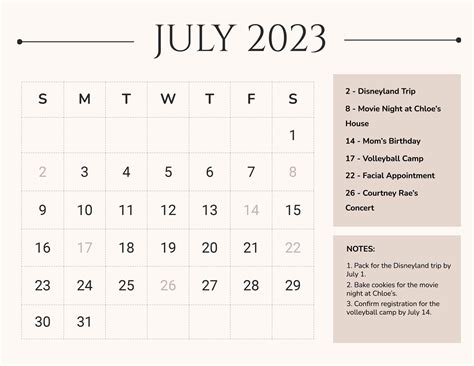 Printable July 2023 Calendar Template In Psd Illustrator Word Pages