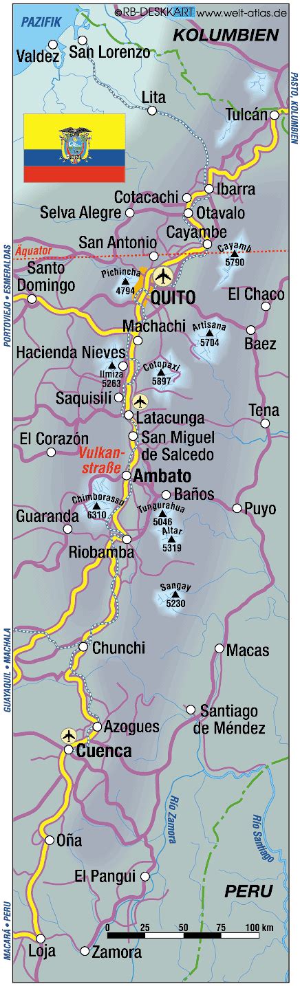Map Of Ecuador Volcanic Route Region In Ecuador Welt Atlasde