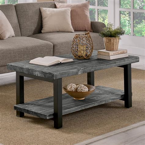 Alaterre Furniture Pomona 42 In Slate Grayblack Large Rectangle Wood Coffee Table With Shelf