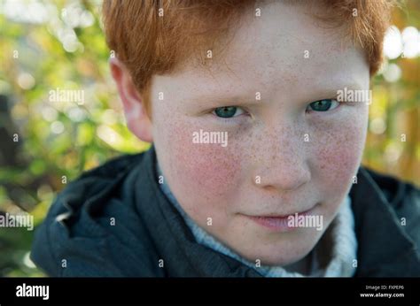 Boy With Red Hair And Freckles Portrait Stock Photo Alamy