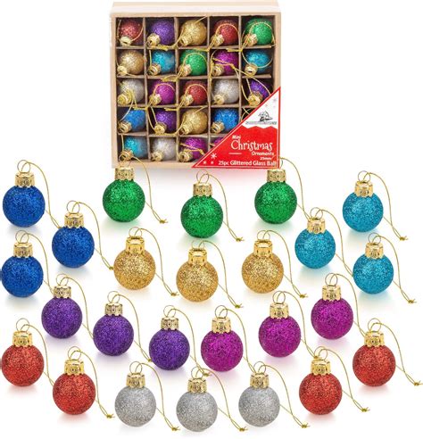 1 Inch Multicolor Mini Glitter Glass Ball Christmas Ornaments Set Of 25 Balls Miniature