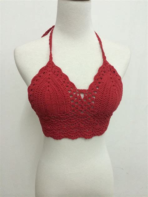 red handmade crochet top beach bikini