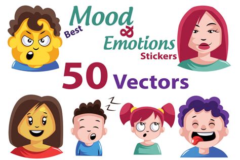 50x Mood And Emotions Stickers And Expressions Illustrations By