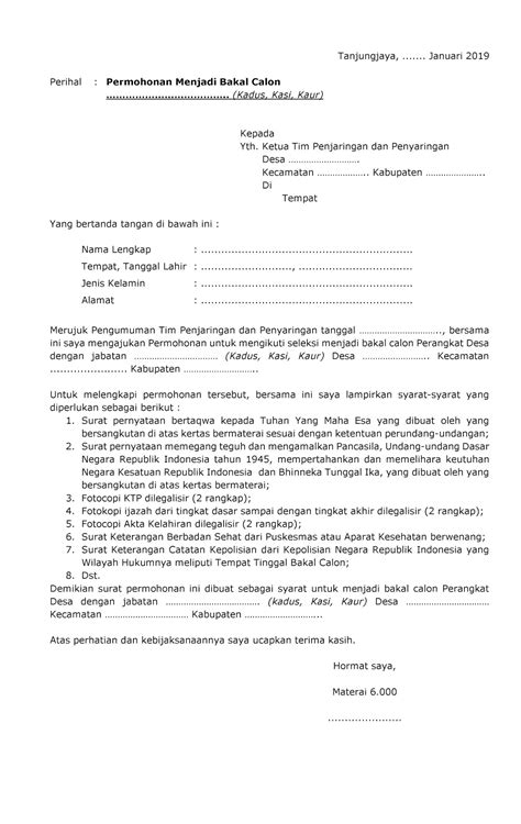 Contoh Surat Lamaran Pekerjaan Sebagai Perangkat Desa  Download