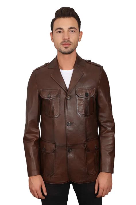 Jaxon Mens 100 Real Brown Leather Safari Coat