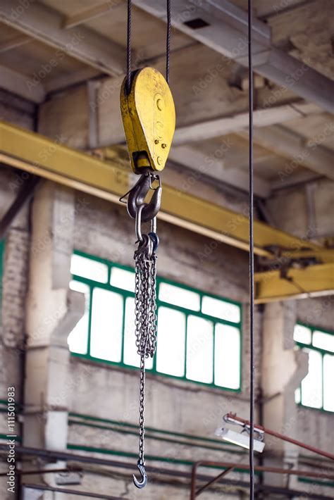 Inside The Factory Overhead Crane Hook Closeup Stock Foto Adobe Stock