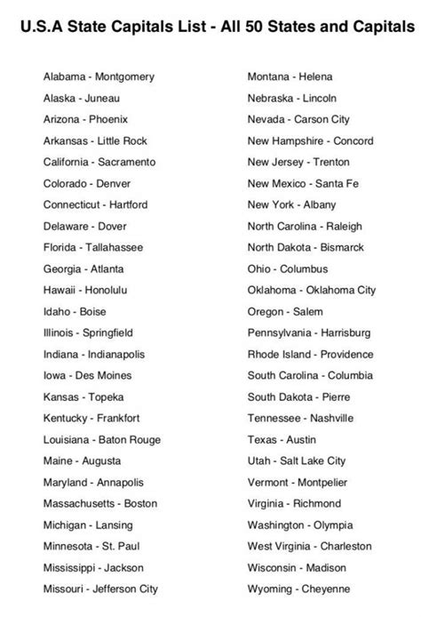 20 United States Capitals Quiz Printable Worksheet Printable Template