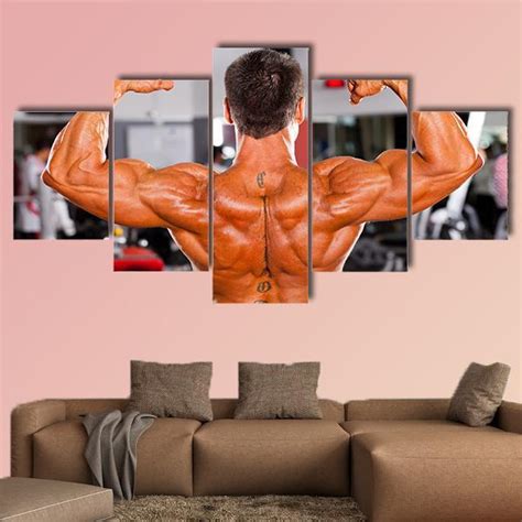 Male Body Builder In Gym Sport 5 Panel Canvas Art Wall Decor Canvas