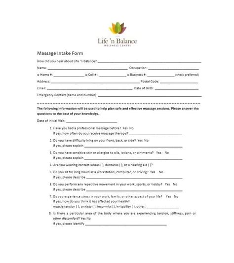 59 Best Massage Intake Forms For Any Client Printable Templates Massage Intake Forms Massage