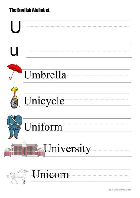 Basic print trace or hollow letters appear on your worksheet. The Alphabet - Letter U - English ESL Worksheets for ...