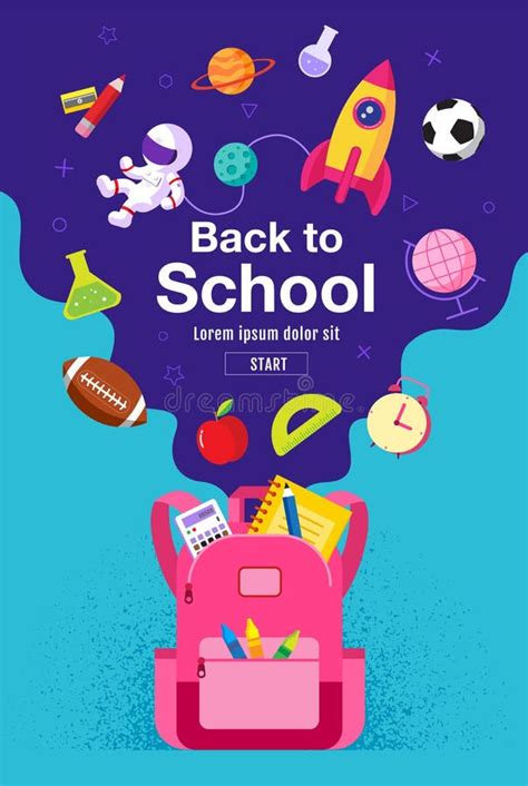 Back To School Sale Banner Poster Flat Design Colorful Vector Stock