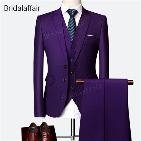 Kuson Groom Men Wedding Prom Suit Purple Slim Fit Tuxedos For Men