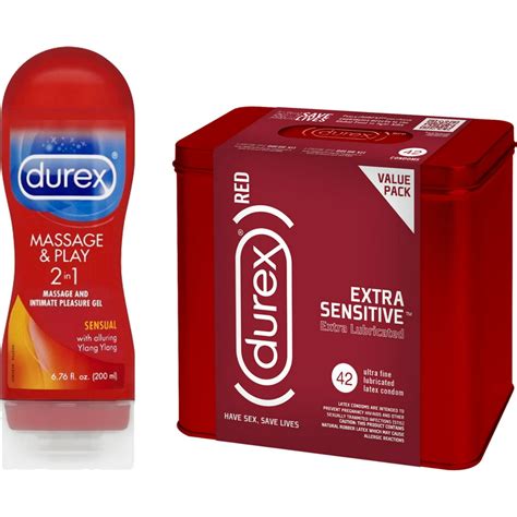Durex Red Condom Extra Sensitive 42 Count And Durex Massage And Play 2