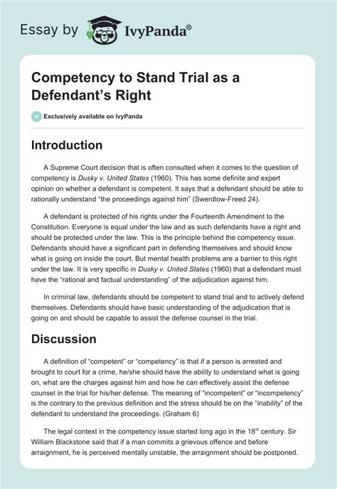 Competency To Stand Trial As A Defendant S Right Words Essay Example