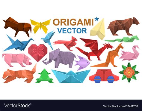 Origami Cartoon Set Icon Royalty Free Vector Image