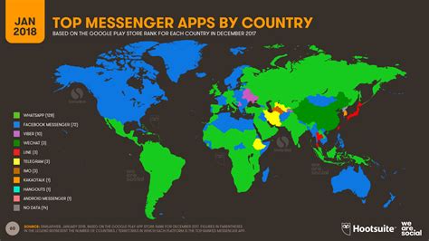 Digital In 2018 013 Messenger Apps By Country Map V100 Netbuzz