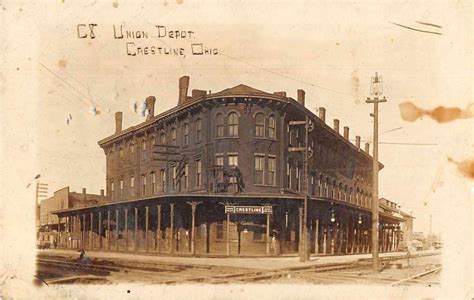 Crestline Ohio Union Depot Train Station Real Photo Vintage Postcard