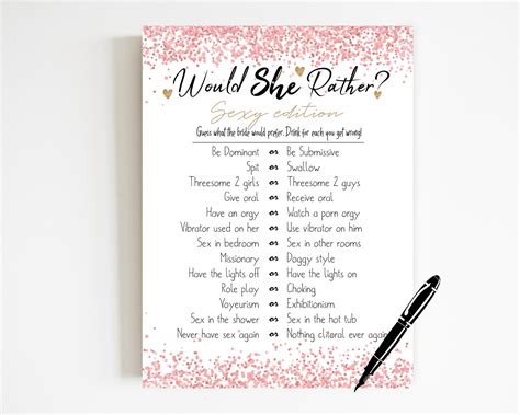 Would She Rather Bachelorette Game Dirty Hens Party Etsy