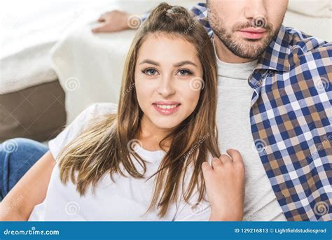 Portrait Of Young Woman Embracing With Her Boyfriend Stock Image