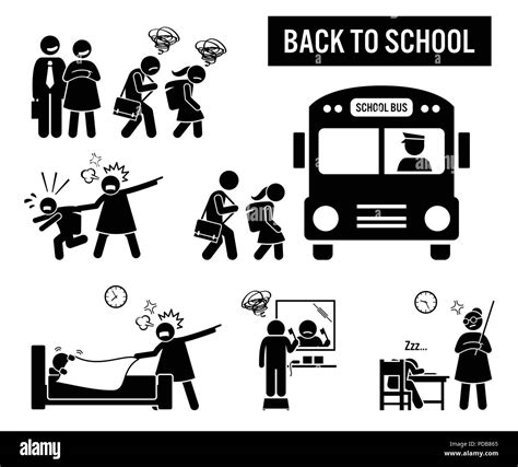 Back To School Stick Figure Pictogram Depicts School Children Going