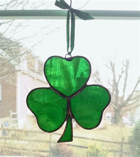 Shamrock Stained Glass Suncatcher Irish Decor St Patricks Day