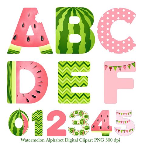 Watermelon Alphabet Clipart Alphabet Watermelon Summer Etsy