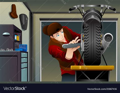 Man Fixing A Motorcycle Royalty Free Vector Image