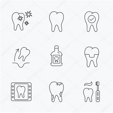 Tooth Dental Crown And Mouthwash Icons Caries Tooth Extraction And