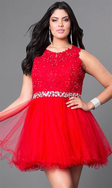 Lace Bodice Red Plus Size Tulle Party Dress Promgirl