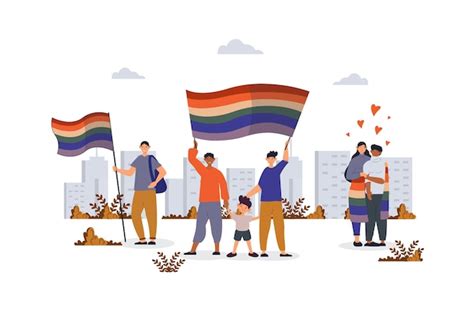 Premium Vector Lgbtq Concept With Character Scene For Web Gays And Lesbians Couple Holding