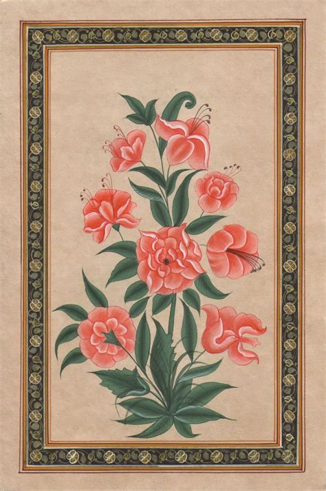 Mughal Floral Flower Miniature Painting Moghul Indian Handmade