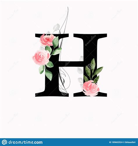 Letra H De Monograma Floral Decorada Con Rosas Rosas Rosas Rosas Y