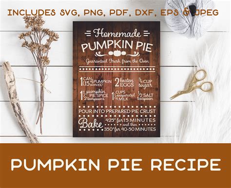 Pumpkin Pie Recipe SVG Fall And Thanksgiving SVG Cut File Etsy UK