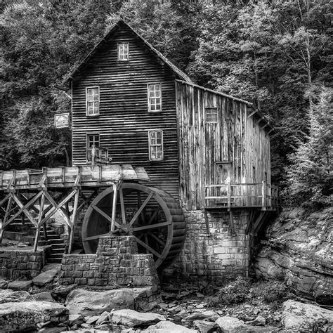 Glade Creek Grist Mill 1x1 Black And White West Virginia Photograph