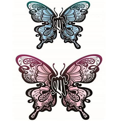 Yeeech Temporary Tattoos Sticker For Women Butterfly Blue Pink Designs