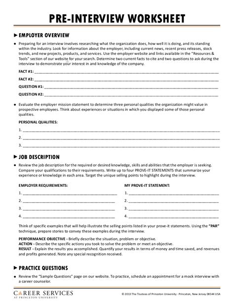 Interview Worksheet Examples Format Pdf