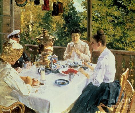 At The Tea Table Painting By Konstantin Alekseevich Korovin