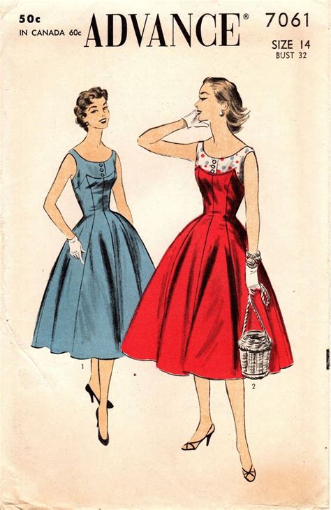 Sz 14bust 32 Vintage 50s Dress Pattern Advance 7061 Misses Fitted