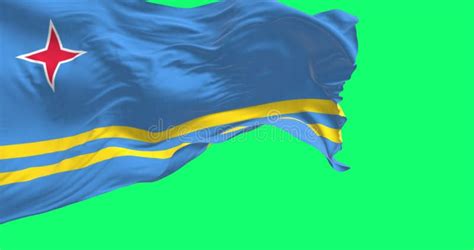 Flag Of Aruba Waving In The Wind On Green Screen Stock Video Video Of