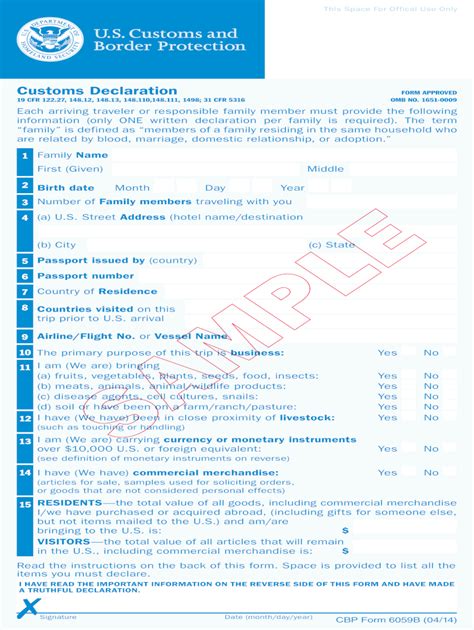 Us Customs Form Front And Back Printable Printable Forms Free Online