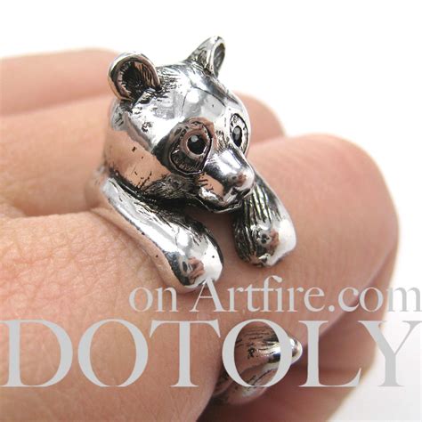 3d Panda Bear Ring In Shiny Silver Sizes 5 To 10 Available · Dotoly