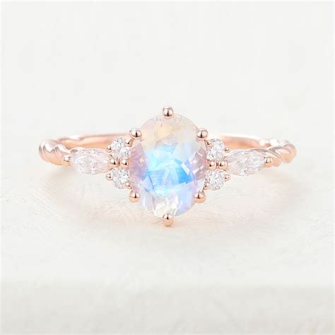 Twisted Engagement Rings Rose Gold Moonstone Engagement Ring Rose Gold
