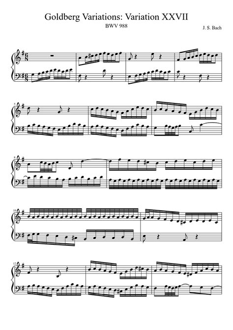 Bwv 988 Goldberg Variations Variation Xxvii Sheet Music For Harp Solo