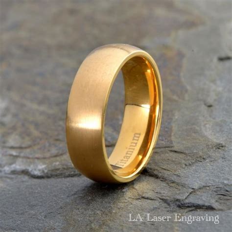 Yearning for a one of a kind yellow gold wedding ring? Mens Titanium Wedding Band, Yellow Gold Plated Brushed ...