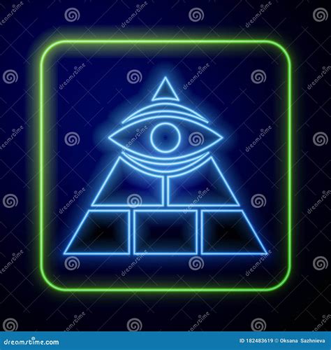 glowing neon masons symbol all seeing eye of god icon isolated on blue background the eye of
