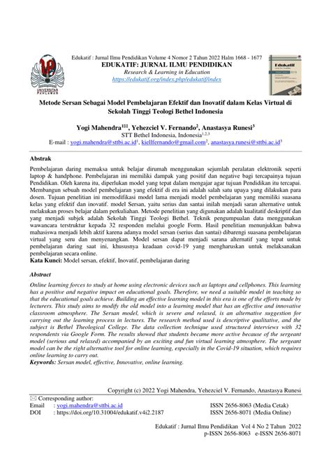 PDF Metode Sersan Sebagai Model Pembelajaran Efektif Dan Inovatif
