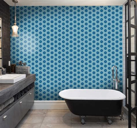 Blue Tiles Wallpaper Bathroom Tenstickers