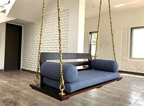 Wooden Ceiling Swing With Brass Chain Garden Swing With Metal Etsy In