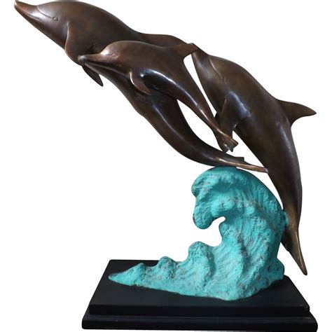 Large Bronze Statue Of 3 Dolphin On Wave