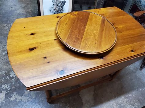 Great as a lazy susan on your kitchen or dining table for organizing condiments, napkins, décor, candles, etc. Antique Primitive Pine Kitchen table w/ lazy Susan - Long ...